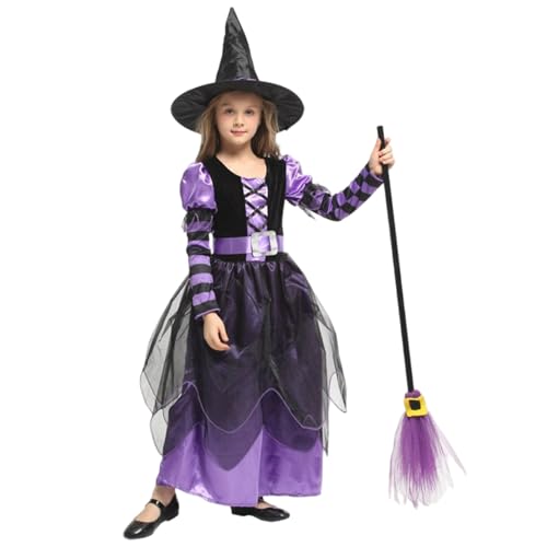 Jorzer Hexenkostüm für Mädchen lila Kinder Halloween Kostüme mit Hut und Gürtel für Mädchenhöhe 35, 4-43, 3 Zoll von Jorzer