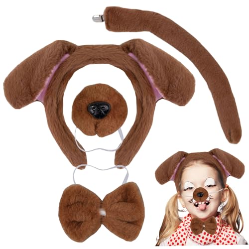Jorzer Hundekostüm 4pcs/Set niedliche plüschdekorative braune Hundkostüm umfasst Ohren, Schwanz, Nase, Fliege Halloween Welpenohren, brauner Schwanz, Halloween für Kinder Jorzer Hundekostüm 4pcs/Set niedliche plüschdekorative braune Hundkostüm umfasst Ohren, Schwanz, Nase, Fliege Halloween Welpenohren, brauner Schwanz, Halloween für Kinder von Jorzer