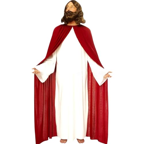 Jorzer Jesus Kostüm, atmungsaktives Jesus -Kostüm Erwachsener Funny Robe mit weißem Mantel und rotem Umhang für Halloween, Ostern, Auftritte, Weihnachten Jorzer Jesus Kostüm, atmungsaktives Jesus -Kostüm Erwachsener Funny Robe mit weißem Mantel und rotem Umhang für Halloween, Ostern, Auftritte, Weihnachten von Jorzer
