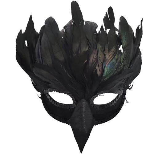 Jorzer Krähenmaske, gefiederte Maskerade-Vogelmaske 6, 3 x 11, 8 Zoll Halbgesichts-realistisches Raben-Cosplay-Zubehör für Halloween-Karnevalsparty von Jorzer