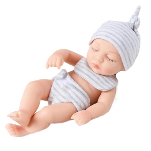 Jorzer Mini -Babypuppen, 7 Zoll niedliches realistisches Neugeborenes, Ganzkörper weiche Vinyl winzige Puppe mit Streifenkleidung, tragbare Mini -Silikon -Schlafpuppen für Kindergeschenke von Jorzer