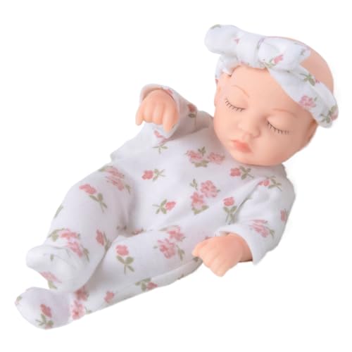 Jorzer Mini -Babypuppen, 7 Zoll süßes realistisches Neugeborenes, weiche Vinyl winzige Puppe mit Blumenkleidung, tragbare Mini -Silikon -Schlafpuppen für Kindergeschenke von Jorzer