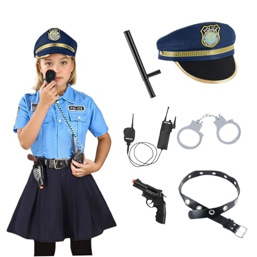 Jorzer Polizeibeamter Kostüm für Mädchen, Polizeiuniformrock -Set Cop Uniform mit Spielzeugzubehör -Mädchen Cosplay -Outfit Dress Up Halloween Kostüm für Kinder L. von Jorzer