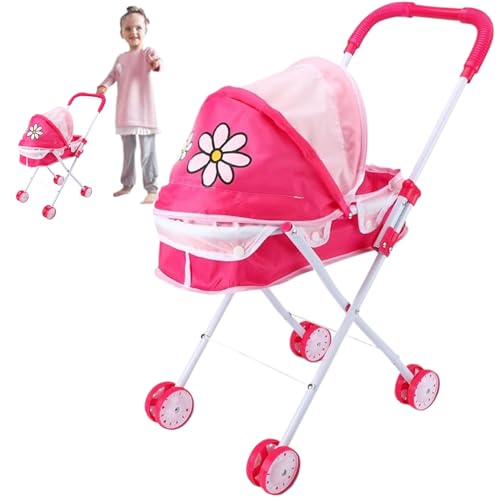 Jorzer Puppenwagen Niedliche Muster Babypuppen Kinderwagen Falten Pubertschuhe Spielzeugfahrzeugwagen mit Abnehmbarer Waschmaschinenwagen für Mädchen, so tun von Jorzer