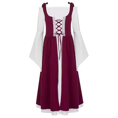 Jorzer Renaissance-Kleid für Mädchen, langärmlig, Vintage, Rot, weich, Mittelalter-Kleid für Bühnenauftritte, Halloween, Karneval, Renaissance- für Mädchen, Kostüm für Jorzer Renaissance-Kleid für Mädchen, langärmlig, Vintage, Rot, weich, Mittelalter-Kleid für Bühnenauftritte, Halloween, Karneval, Renaissance- für Mädchen, Kostüm für von Jorzer