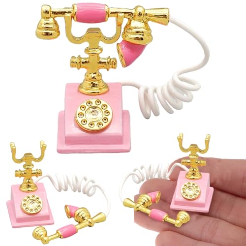 Jorzer Retro Rotary Phone Realistic 1:12 Puppenhauszubehör Vintage Telefon Dollhouse Miniaturen Simulation Rotary Telefon Dekoration Zubehör von Jorzer