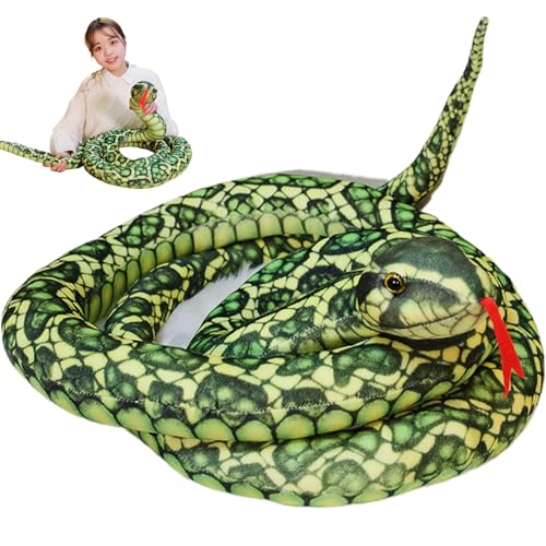 Jorzer Schlangengefüllte Tier 78.7in Simulation Schlange Plüsch mit Zunge geschnitzt Plüsch aus Baumwolle gefülltes Tierspielzeug für Party Streich Halloween Green von Jorzer