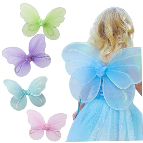 Jorzer Schmetterlingsflügel für Mädchen 4pcs 4 Farbe 18x14 Faltbares Flügel Kostüm Süße dekorative Fairy Kostüme für Cosplay -Bühnenparty von Jorzer
