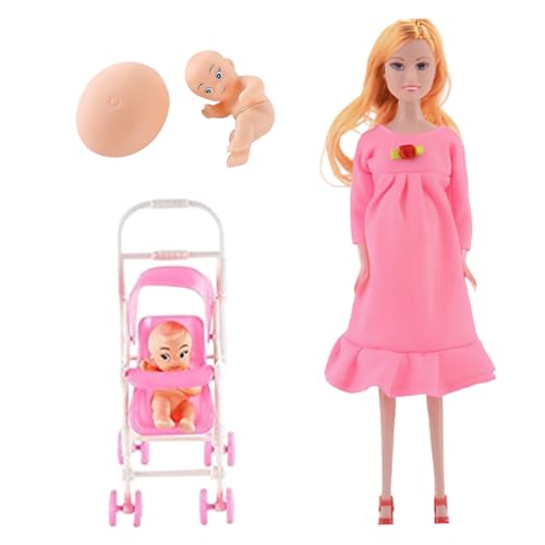 Jorzer Schwangere Puppe mit Baby im Bauch, 30, 5 cm, bewegliches Gelenk, Schwangere Mutter mit Trolley für Kinder, Puppenhauszubehör, Stil 2 von Jorzer