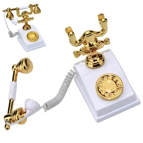 Jorzer Vintage Telefon Dollhouse Spielzeug Telefon 1:12 Puppenhauszubehör Vintage Rotary Phone Miniatures Zubehör für Schreibtischkultur von Jorzer