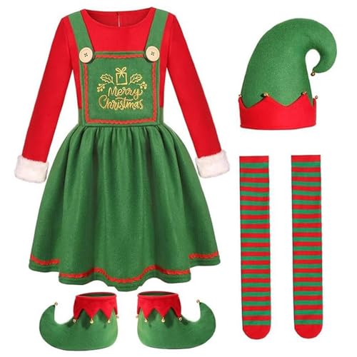 Jorzer Weihnachtselfen-Kostümset für Mädchen Elfenkostüm inklusive Kleid Schuhen Mütze und Strümpfen für das Weihnachtsfeier-Outfit 120 Jorzer Weihnachtselfen-Kostümset für Mädchen Elfenkostüm inklusive Kleid Schuhen Mütze und Strümpfen für das Weihnachtsfeier-Outfit 120 von Jorzer