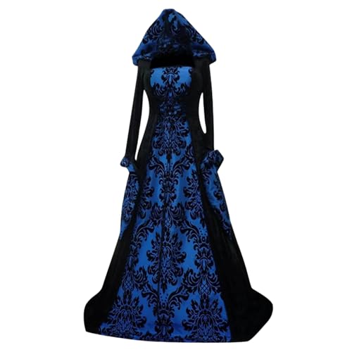 Jorzer Witch Kostüminnen Frauen, Vintage Gothic Witch Kostümkleid Langarm, gestickte Renaissance -Kapuze -Vampir -Kleid für Halloween -Party -Cosplay, 2xl von Jorzer
