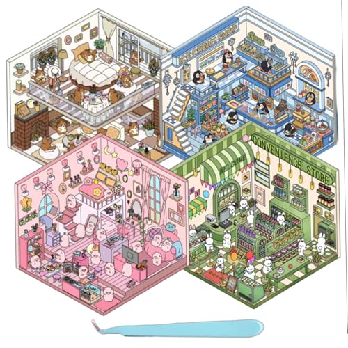 Jorzer Zimmeraufkleberbuch, 4 Sets Cartoon 3D-Aufkleber-Szene, Eisgeschäft, Kabine, Loft Cottage, praktisches Geschäft DIY 3D-Hausaufkleber mit Pinzetten, Reliefspannung Isometrische Raumaufkleber Jorzer Zimmeraufkleberbuch, 4 Sets Cartoon 3D-Aufkleber-Szene, Eisgeschäft, Kabine, Loft Cottage, praktisches Geschäft DIY 3D-Hausaufkleber mit Pinzetten, Reliefspannung Isometrische Raumaufkleber von Jorzer