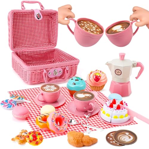 Kinder Picknick -Sets für 3+ Mädchen und Jungen Simulation niedliche Kinder Tee -Set Interaktive fantasievolle Entwicklung von Abs Tea Party Set für Rollenspiele, so tun Spiele Spielen von Jorzer