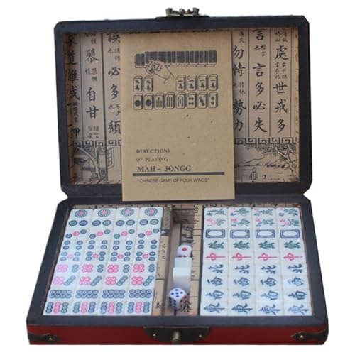 Mahjong Tiles Set, 0, 9 x 0, 6 x, 5 Zoll Antike Chinese Mah Jong Game Tragbares Reisen Mahjong -Set mit Aufbewahrungsbox, Anweisungen, Würfel und Ersatzfliesen Mah Jong für Jede Fliese von Jorzer
