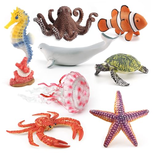 Meerestiere, 8pcs realistische Tierfiguren umfassen Beluga -Wal, Seepferdchen, Quallen und mehr lernende Lernspielzeuggeburtstagsgeschenk -Tiere für Kinder Jungen Mädchen von Jorzer