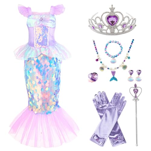 Meerjungfrauenkostüm für Kinder, Meerjungfrauen-Outfit für Mädchen mit Kleid, Schwanz, Krone, Stock, Halskette, Handschuhen, Armband und mehr, Kostüm für Halloween-Party, Verkleidung, Cosplay, L Meerjungfrauenkostüm für Kinder, Meerjungfrauen-Outfit für Mädchen mit Kleid, Schwanz, Krone, Stock, Halskette, Handschuhen, Armband und mehr, Kostüm für Halloween-Party, Verkleidung, Cosplay, L von Jorzer