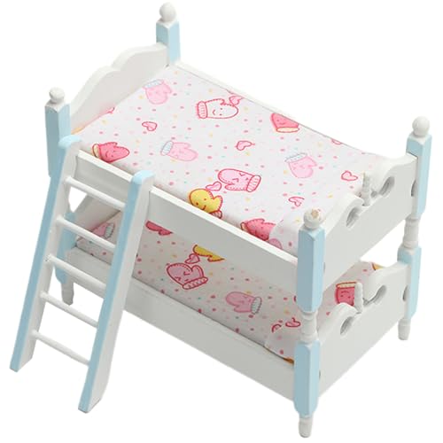 Miniaturpuppenhausmöbel mit Leiter, 1 12 Skala Holzpuppe Etagenbett DIY Dekorpuppenhaus Bett für Miniaturpuppenhauszubehör, Blau von Jorzer