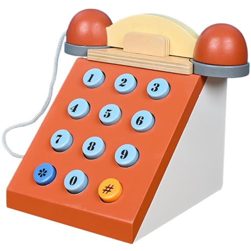 Retro -Telefon klassisches hölzerne realistische Vintage -Telefon lustig vorgetäuscht Spielen Spielzeug Interaktives Lernen Altes für Kinder Girls Jungen Geschenke, Orange von Jorzer