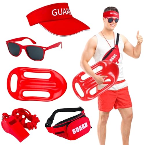 Rettungsschwimmeraccessoires für Männer, 5pcs/Set -Rollenspiel, so tun Sie das Spiel Guard Accessoires Kit mit Hut, Sonnenbrille, Pfeife, Fanny Pack & Float Rettungsschwimmer Kostüm für Halloween, D von Jorzer