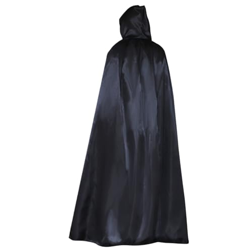 Umhang mit Kapuze -Umhang in voller Länge weicher mysteriöser Zauberergewand mit Krawatte Seil Hexen mittelalterlicher für Männer Frauen Cosplay Weihnachten Halloween Kostüm, 47in (schwarz) von Jorzer