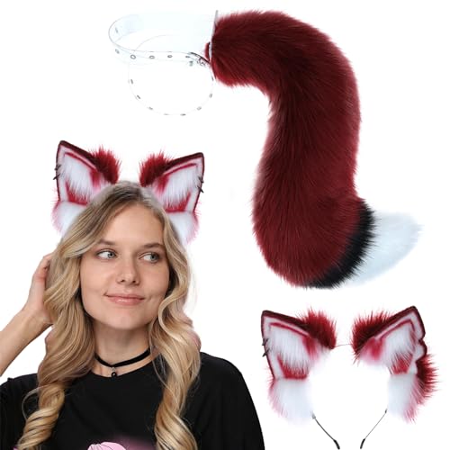 Wolf Ohren und Schwanzplüschstoff Wein rot mit eingebautem Skelett Cosplay Kopfbewegungsfuchs Kostüm Stall Fuchs Ohren und Schwanzset für Lolita, Halloween, Anime, Weihnachtspartyspielzeuggeschenk Wolf Ohren und Schwanzplüschstoff Wein rot mit eingebautem Skelett Cosplay Kopfbewegungsfuchs Kostüm Stall Fuchs Ohren und Schwanzset für Lolita, Halloween, Anime, Weihnachtspartyspielzeuggeschenk von Jorzer