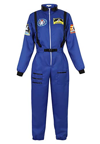Josamogre Astronauten Kostüm Erwachsene Damen Kostüm Astronau Anzugt Weltraum Raumfahrer Cosplay Halloween Blau 2XL von Josamogre
