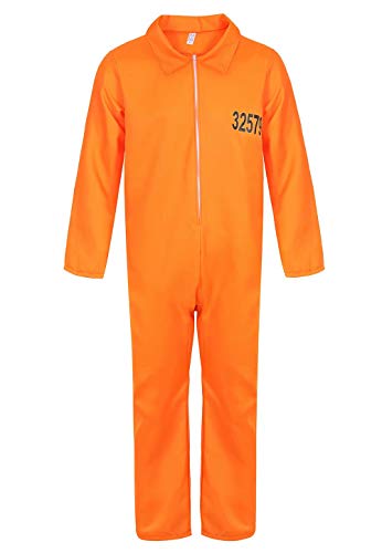 Josamogre Geflüchteter Gefangener Kostüm Overall Herren Gefangenenkostüm Orange Halloween Adult Cosplay Prisoner Fancy Dress Costume XS von Josamogre