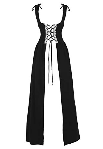 Josamogre Mittelalter Kleid mit Trompetenärmel Party Kostüm bodenlang Vintage Retro Renaissance Costume Cosplay Damen Schwarz 3XL von Josamogre