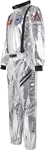 Josamogre Silbrig Astronauten Kostüm Erwachsene Herren Kostüm Astronau Anzugt Weltraum Raumfahrer Halloween Cosplay 2XL von Josamogre