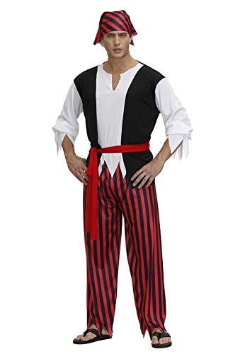piraten kostüm herren piratenkostüm kopftuch oberteil 5 Set hose gürtel weste wikinger karneval halloween Cosplay braun 3XL von Josamogre