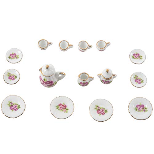 Joselin 15 STK. Puppenhaus Miniatur Ware Porzellan Tee Set Teller Becher Teller Chinesische Rose von Joselin