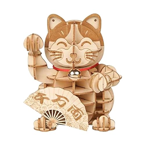 Joselin 3D-Holzpuzzle „Glückskatzen“ – 72-Teiliges Japanisches Katzen-Willkommensdisplay, Gruß für Segen, Bauspielzeug, Geschenk, 10 X 9,5 X 11,4 cm von Joselin