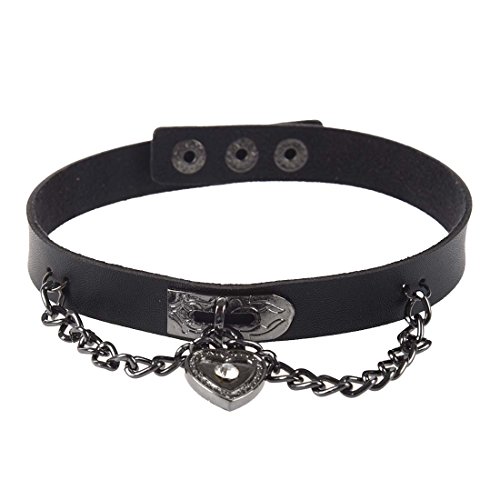 Joselin Leder Herzanhaenger Kette Halsband Gothic Punk Choker Schwarz von Joselin