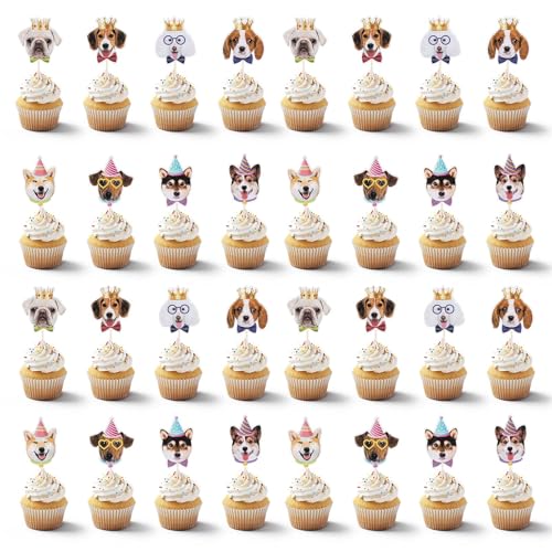 40 Stück Hunde Cupcake Topper Hund Geburtstag Kuchen Deko Cute Hunde Geburtstags Torte Tier Torten Topper Für Süße Cake Dekorationen Welpen Happy Birthday Dog Themen Party von Josojoou