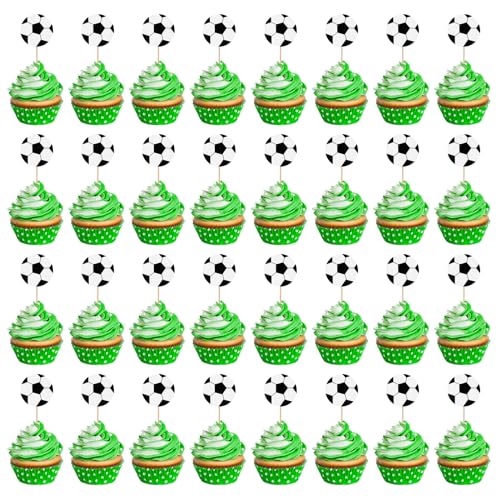 Jostift 50 Stück Tortendeko Fussball, Fußball Kuchen Deko, Fussball Cupcake Topper Fussball Muffin Deko Fussball Geburtstag Deko Fussball Deko für Geburtstagsfeie Babyparty Fußball-Mottoparty von Jostift