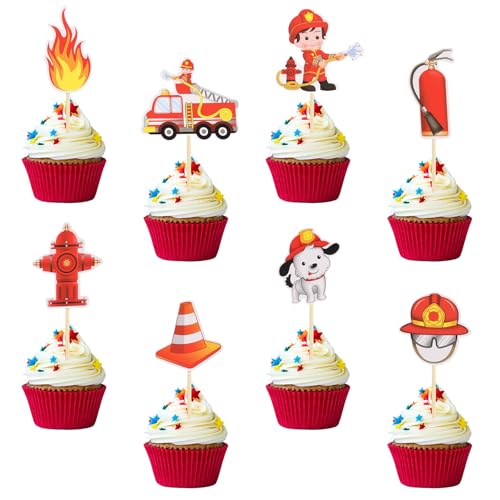 Jostift 56 Stück Tortendeko Feuerwehr, Feuerwehr Tortendeko Feuerwehr Deko Kindergeburtstag Feuerwehr Geburtstag Deko Feuerwehrmann Tortendeko Feuerwehrmann Kuchen Deko von Jostift