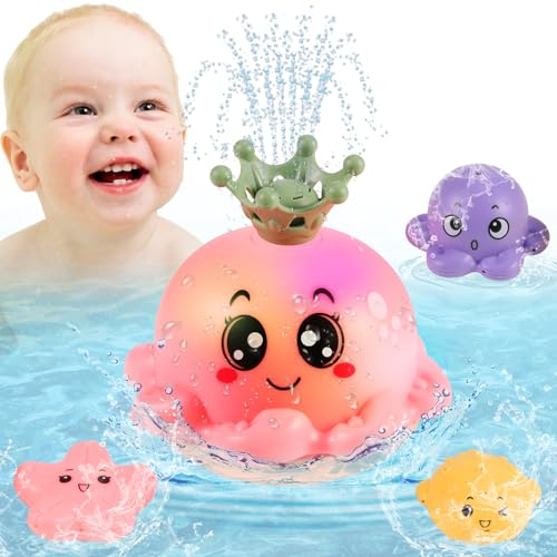 Jostift Badewannenspielzeug Baby Badespielzeug, Oktopus Wasserstrahl Badewannenspielzeug Automatischer Wasserstrahl mit Licht Baby Badewann Wasserspielzeug ab 1 2 3 Jahre von Jostift