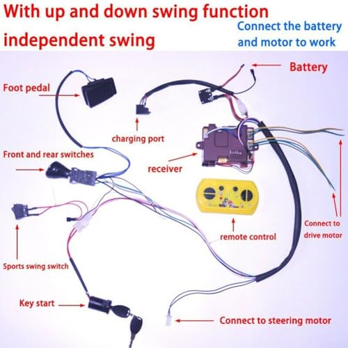 Kinder Elektroauto Draht und Schalter Kit mit 2 4G Fernbedienung Funktion (RX23 12V B) von Jotekonoby