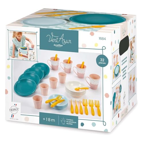 Ecoiffier 1684 Service Picnic-Vert Azur Ecoiffier-Spielzeug-1684-Picknick-Service-Grün Spielzeugset für Kinder-Ab 18 Monaten-Herkunft Frankreich garantiert, Azurgrün, Einheitsgröße von Ecoiffier