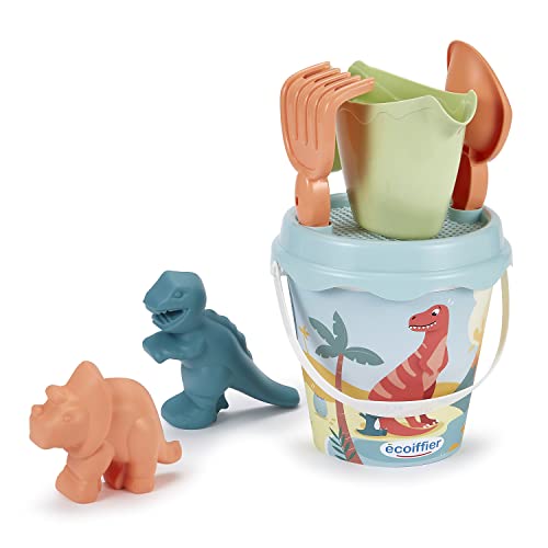 Ecoiffier 462 – Eimer gefüllt mit Dekor Dino 17 cm 2 Sandformen – Strandspiel für Kinder – ab 18 Monaten – Herkunft Frankreich von Ecoiffier