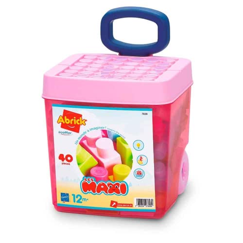 Ecoiffier Toys 7828 – Trolley Rosa Rolly Ziegel 40 Teile – Les Maxi – Bauspiel für Kinder – ab 12 Monaten von Ecoiffier