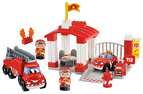 Ecoiffier – Abrick Feuerwehrstation – Feuerwehr-Spielset mit Feuerwehrautos und Feuerwache, stapelbare Bausteine, für Kinder und Kleinkinder ab 18 Monaten von Ecoiffier