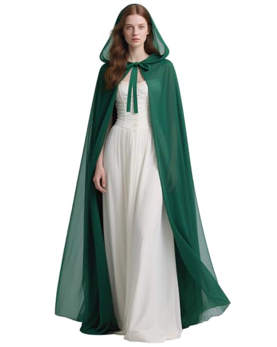 Joukavor Chiffon-Umhang mit Kapuze, Mittelalter-Renaissance, Fantasieumhang für Damen, Grün , Einheitsgröße von Joukavor