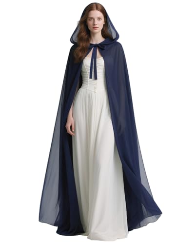 Joukavor Chiffon-Umhang mit Kapuze, Mittelalter-Renaissance, Fantasieumhang für Damen, Marineblau, Einheitsgröße Joukavor Chiffon-Umhang mit Kapuze, Mittelalter-Renaissance, Fantasieumhang für Damen, Marineblau, Einheitsgröße von Joukavor