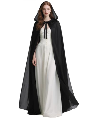 Joukavor Chiffon-Umhang mit Kapuze, Mittelalter-Renaissance, Fantasieumhang für Damen, Schwarz, Einheitsgröße Joukavor Chiffon-Umhang mit Kapuze, Mittelalter-Renaissance, Fantasieumhang für Damen, Schwarz, Einheitsgröße von Joukavor