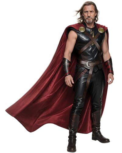 Joukavor Mittelalterlicher Umhang Thor Kostüm Umhang Erwachsene Damen Herren für Halloween Cosplay Comic Con, Burgunder, Einheitsgröße Joukavor Mittelalterlicher Umhang Thor Kostüm Umhang Erwachsene Damen Herren für Halloween Cosplay Comic Con, Burgunder, Einheitsgröße von Joukavor