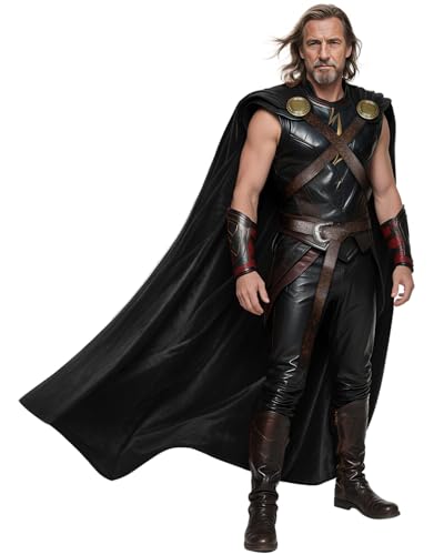 Joukavor Mittelalterlicher Umhang Thor Kostüm Umhang Erwachsene Damen Herren für Halloween Cosplay Comic Con, Schwarz, Einheitsgröße von Joukavor