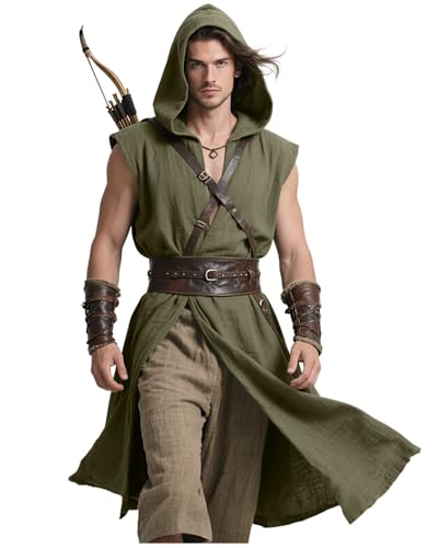 Joukavor Mittelalterlicher ärmelloser Surcoat Renaissance-Reiter für Herren, Halloween, LARP, Grün (Army Green), M von Joukavor
