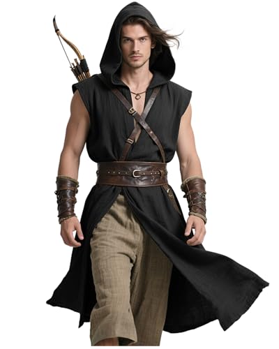 Joukavor Mittelalterlicher ärmelloser Surcoat Renaissance-Reiter für Herren, Halloween, LARP, Schwarz, M Joukavor Mittelalterlicher ärmelloser Surcoat Renaissance-Reiter für Herren, Halloween, LARP, Schwarz, M von Joukavor